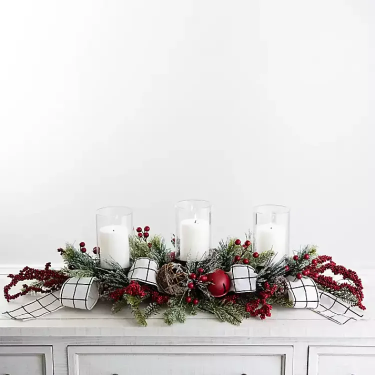 Christmas Centerpieces>Kirklands Home Jingle Bells and Berries Candle Centerpiece