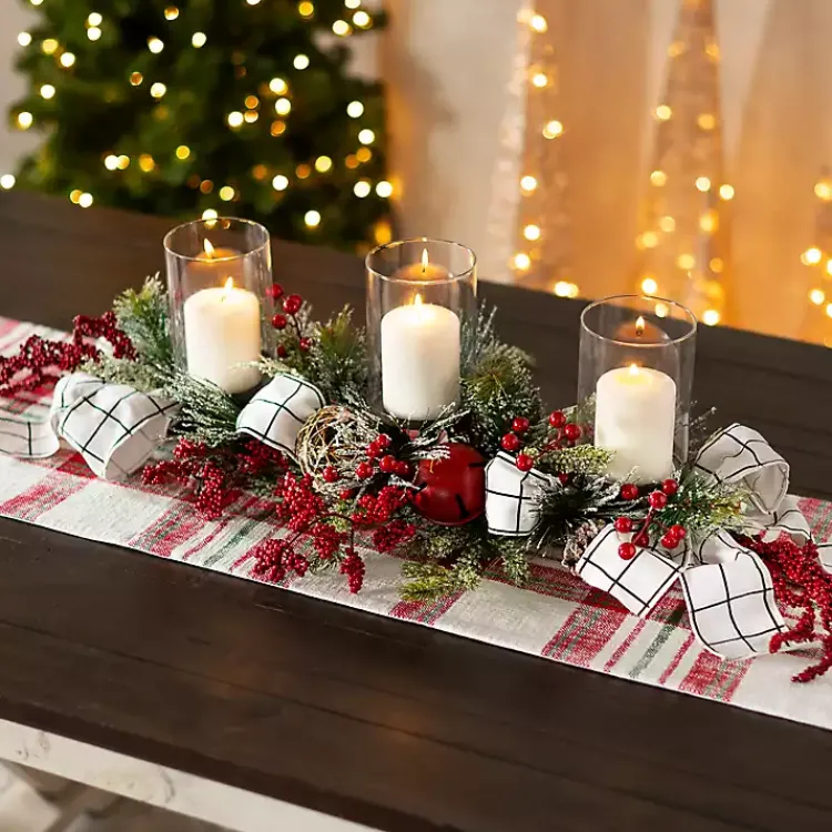 Christmas Centerpieces>Kirklands Home Jingle Bells and Berries Candle Centerpiece