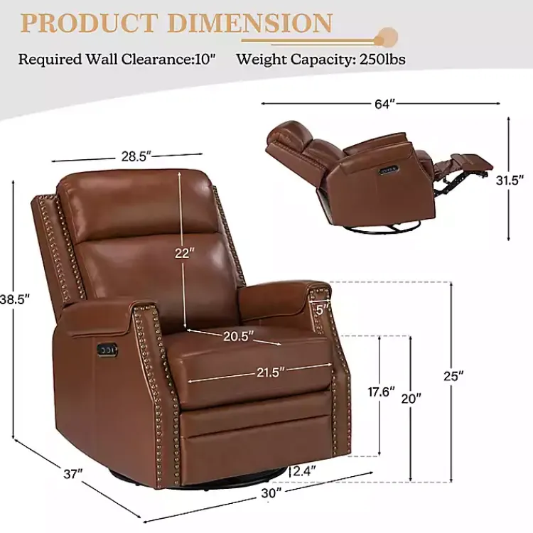 Kirklands Home Johanna Leather Swivel Power Recliner Brown Online
