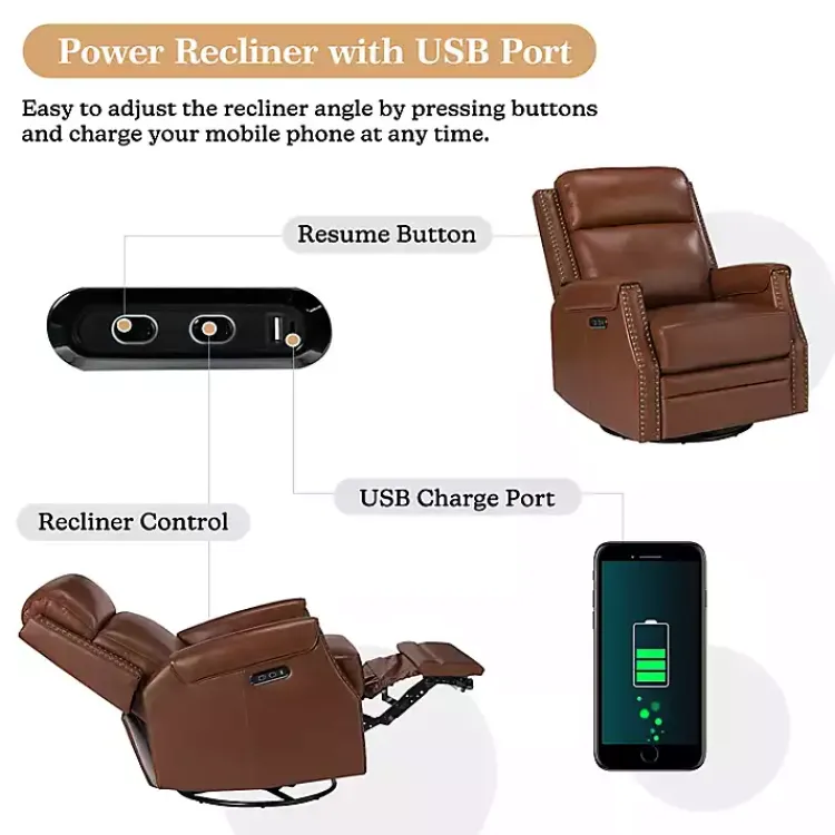 Kirklands Home Johanna Leather Swivel Power Recliner Brown Online