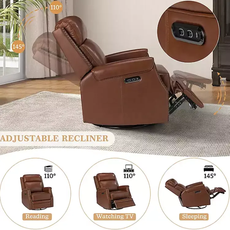 Kirklands Home Johanna Leather Swivel Power Recliner Brown Online