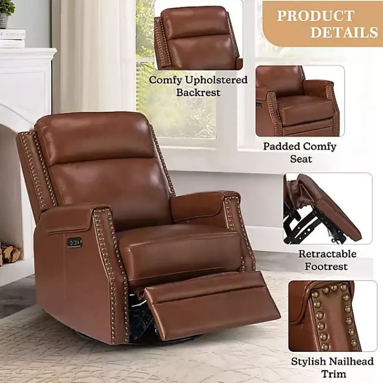 Kirklands Home Johanna Leather Swivel Power Recliner Brown Online