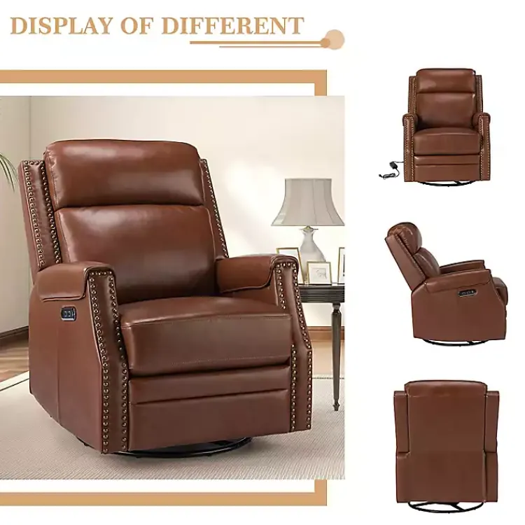 Kirklands Home Johanna Leather Swivel Power Recliner Brown Online