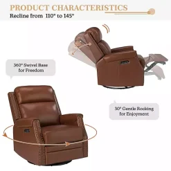 Kirklands Home Johanna Leather Swivel Power Recliner Brown Online