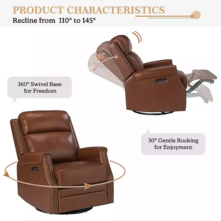 Kirklands Home Johanna Leather Swivel Power Recliner Brown Online