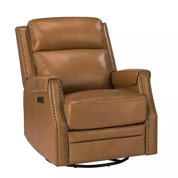 Kirklands Home Johanna Leather Swivel Power Recliner Tan Clearance