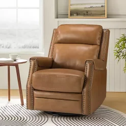 Kirklands Home Johanna Leather Swivel Power Recliner Tan Clearance
