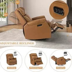 Kirklands Home Johanna Leather Swivel Power Recliner Tan Clearance