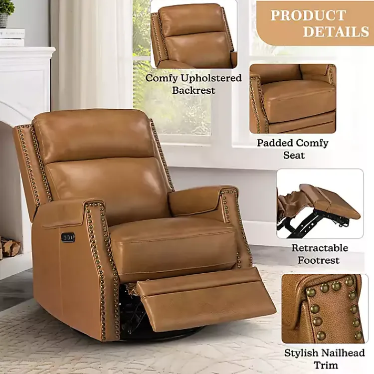 Kirklands Home Johanna Leather Swivel Power Recliner Tan Clearance