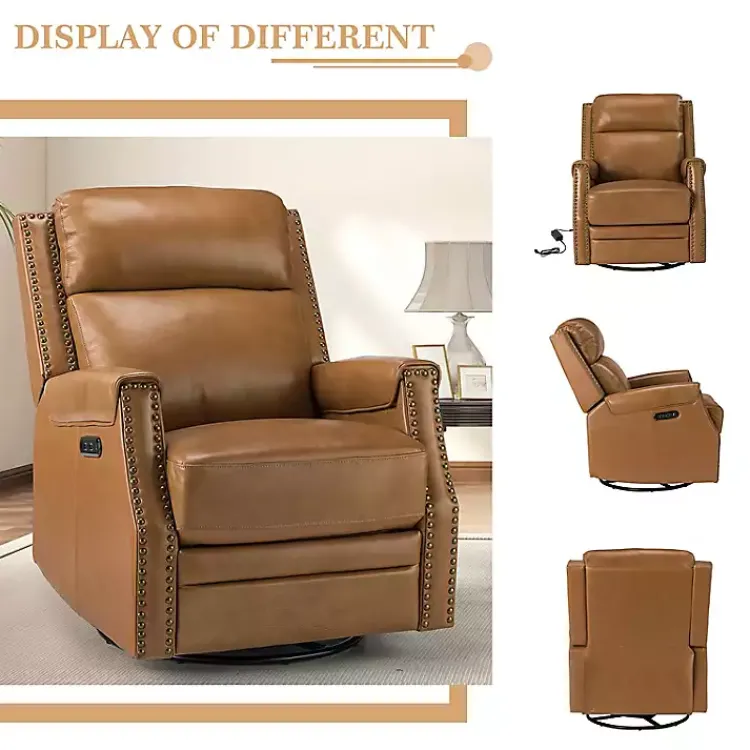 Kirklands Home Johanna Leather Swivel Power Recliner Tan Clearance