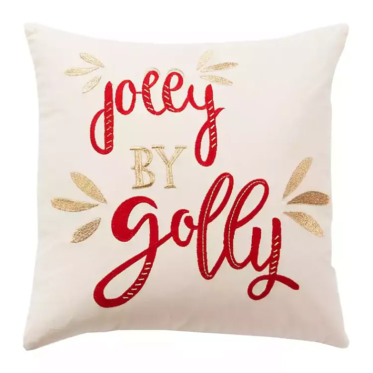 Christmas Pillows>Kirklands Home Jolly by Golly Christmas Throw Pillow Ivory