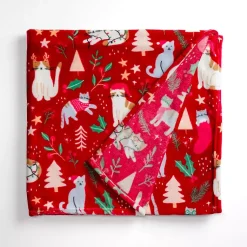 Blankets & Throws>Kirklands Home Jolly Cats Plush Throw Red