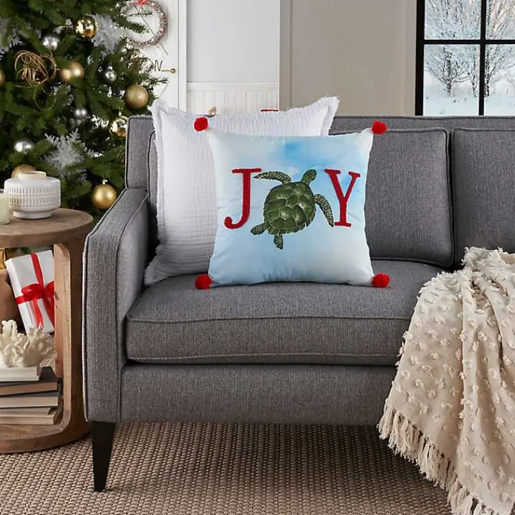 Christmas Pillows>Kirklands Home Joy Sea Turtle Pom Pom Pillow