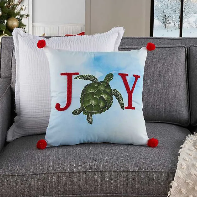 Christmas Pillows>Kirklands Home Joy Sea Turtle Pom Pom Pillow