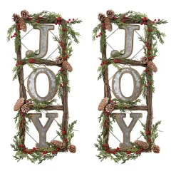 Christmas Art & Wall Decor>Kirklands Home Joy Window Pane Wreath Wall Plaques, Set of 2