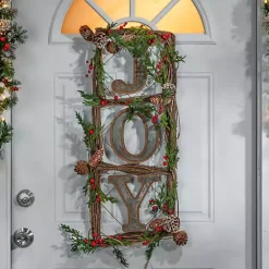 Christmas Art & Wall Decor>Kirklands Home Joy Window Pane Wreath Wall Plaques, Set of 2