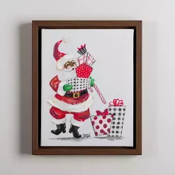 Christmas Art & Wall Decor>Kirklands Home Joyful Santa with Presents Framed Canvas Art Print