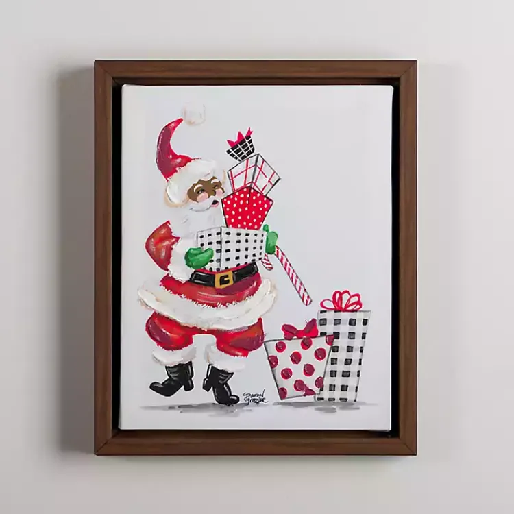 Christmas Art & Wall Decor>Kirklands Home Joyful Santa with Presents Framed Canvas Art Print