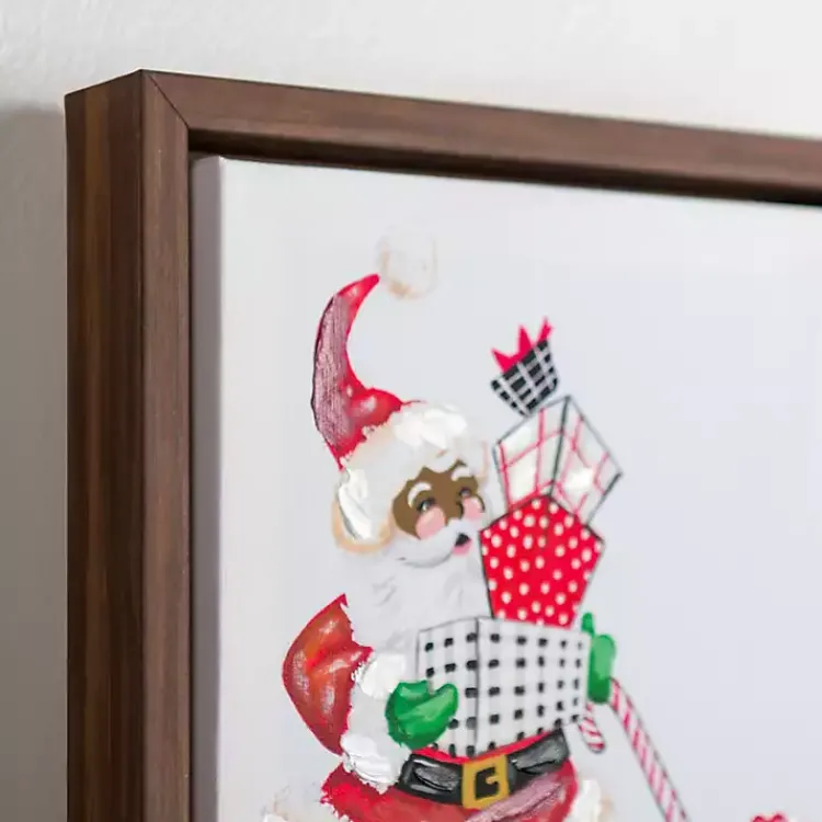 Christmas Art & Wall Decor>Kirklands Home Joyful Santa with Presents Framed Canvas Art Print