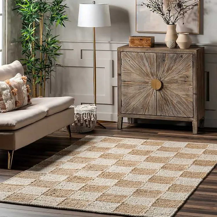 Kirklands Home Jute Tan Checkered Area Rug, 5x8