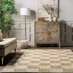 Kirklands Home Jute Tan Checkered Area Rug, 5x8