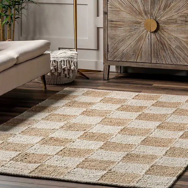 Kirklands Home Jute Tan Checkered Area Rug, 5x8