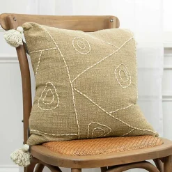 Pillows>Kirklands Home Kantha Khaki Handstitched Throw Pillow Tan