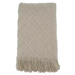 Blankets & Throws>Kirklands Home Knitted Beige with Fringe Throw Blanket Tan