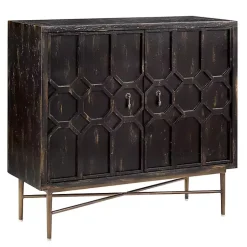 Kirklands Home Laini Distressed Modern Carved Cabinet Black Hot