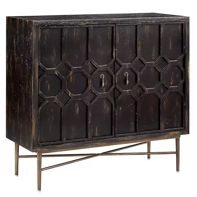 Kirklands Home Laini Distressed Modern Carved Cabinet Black Hot