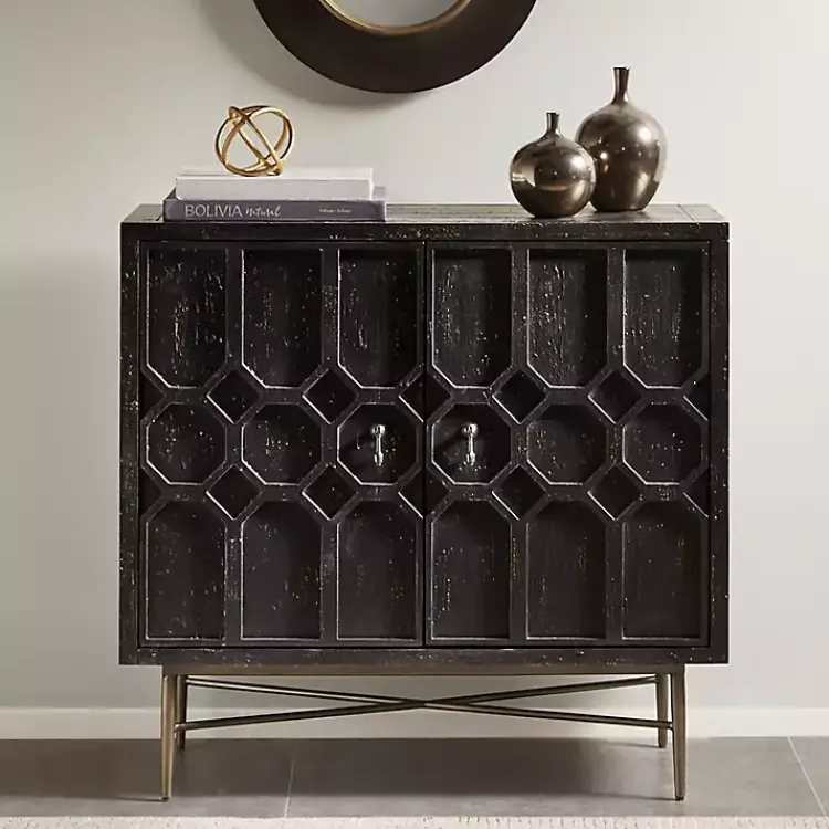 Kirklands Home Laini Distressed Modern Carved Cabinet Black Hot