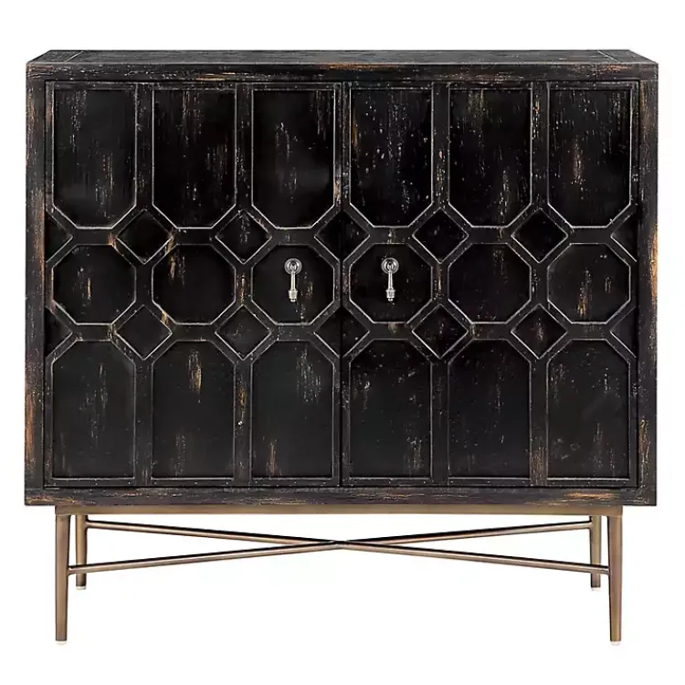 Kirklands Home Laini Distressed Modern Carved Cabinet Black Hot