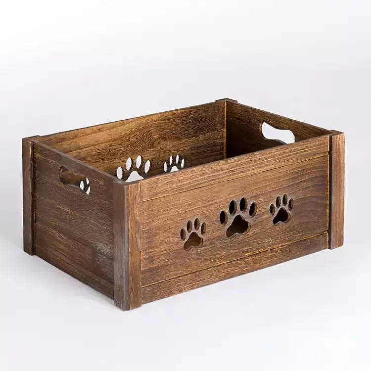 Baskets & Boxes>Kirklands Home Large Paw Print Cutout Wooden Crate Brown