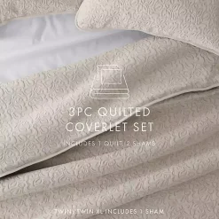Kirklands Home Latte Floral Stitch 3-pc. King Quilt Set Tan Best