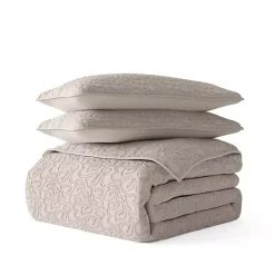 Kirklands Home Latte Floral Stitch 3-pc. Queen Quilt Set Tan Sale