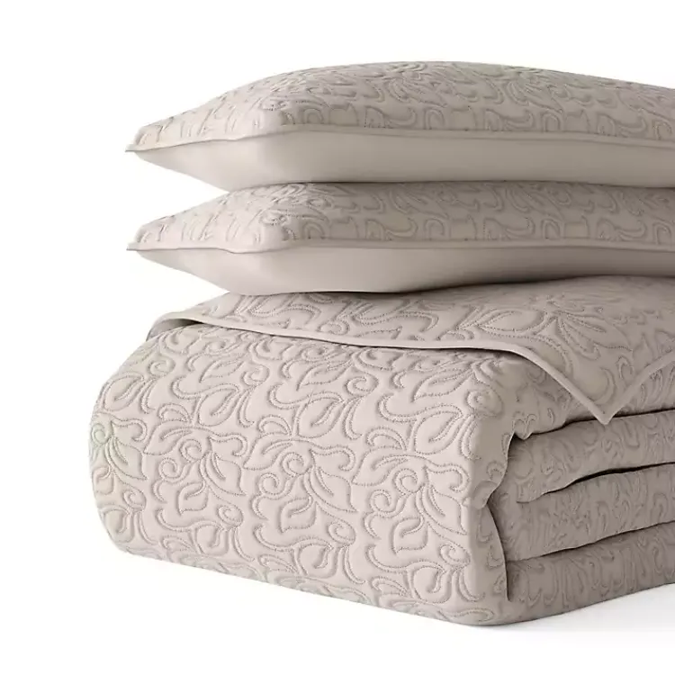 Kirklands Home Latte Floral Stitch 3-pc. Queen Quilt Set Tan Sale