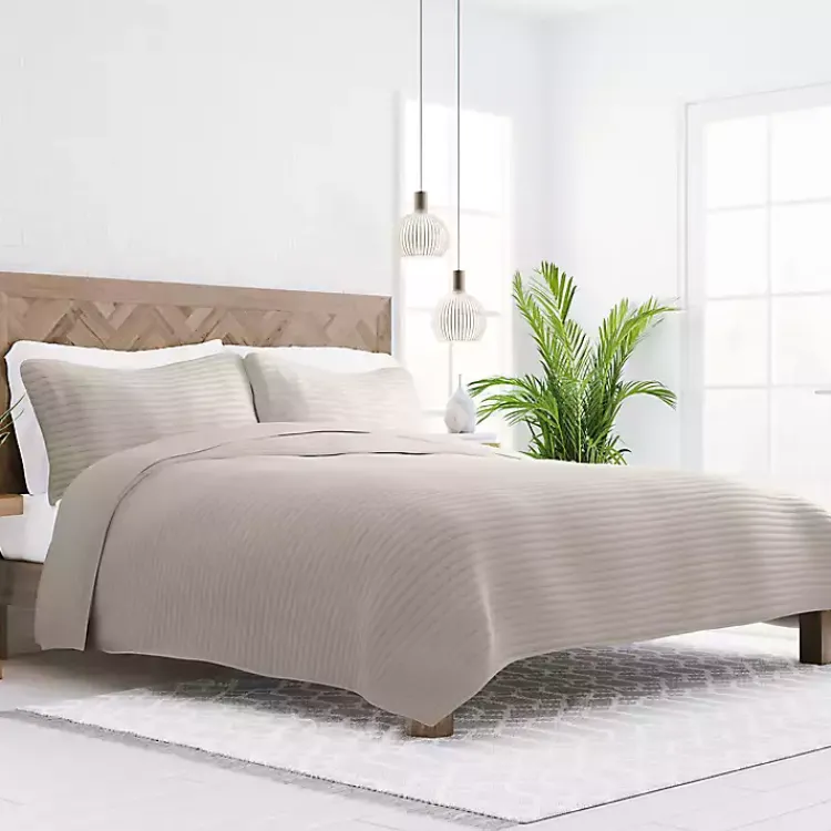 Kirklands Home Latte Stitched Stripes 3-pc. King Quilt Set Tan Hot