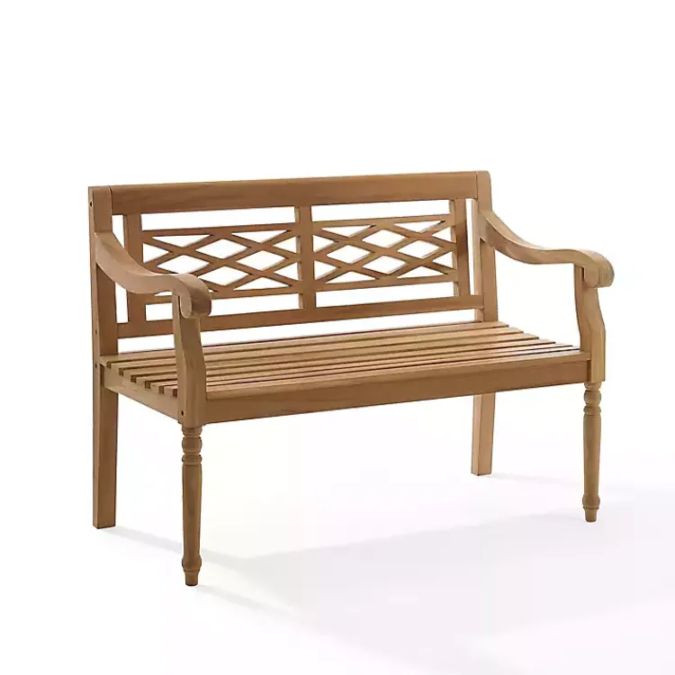 Kirklands Home Lattice Teakwood Slatted Outdoor Bench Tan Best