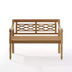 Kirklands Home Lattice Teakwood Slatted Outdoor Bench Tan Best