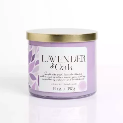 Candles>Kirklands Home Lavender & Oak 14 oz. Gold Lid 3-Wick Jar Candle Purple