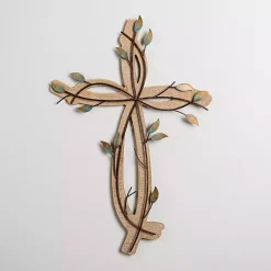 Kirklands Home Leafy Cross Wood and Metal Wall Plaque Brown Hot