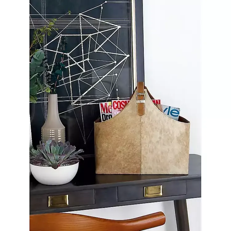 Baskets & Boxes>Kirklands Home Leather Hide Modern Magazine Rack Basket