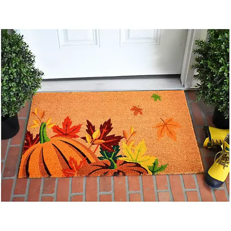 Fall>Kirklands Home Leaves and Pumpkins Fall Coir Doormat