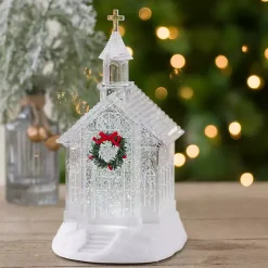 Christmas Decorations>Kirklands Home LED Clear Glitter Church Snow Globe