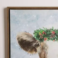 Christmas Art & Wall Decor>Kirklands Home LED Cow with Christmas Greenery Canvas Art Print
