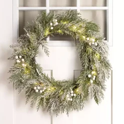 Wreaths>Kirklands Home LED Frosted White Berry Cedar Christmas Wreath
