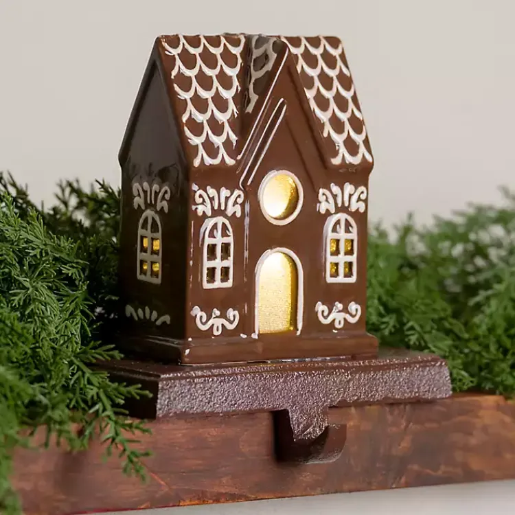 Christmas Stockings & Stocking Holders>Kirklands Home LED Gingerbread House I Stocking Holder Brown