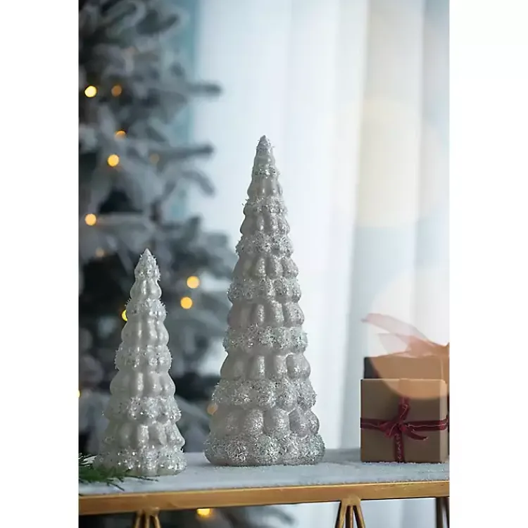Christmas Decorations>Kirklands Home LED Glass Cone Snowy Trees, Set of 2