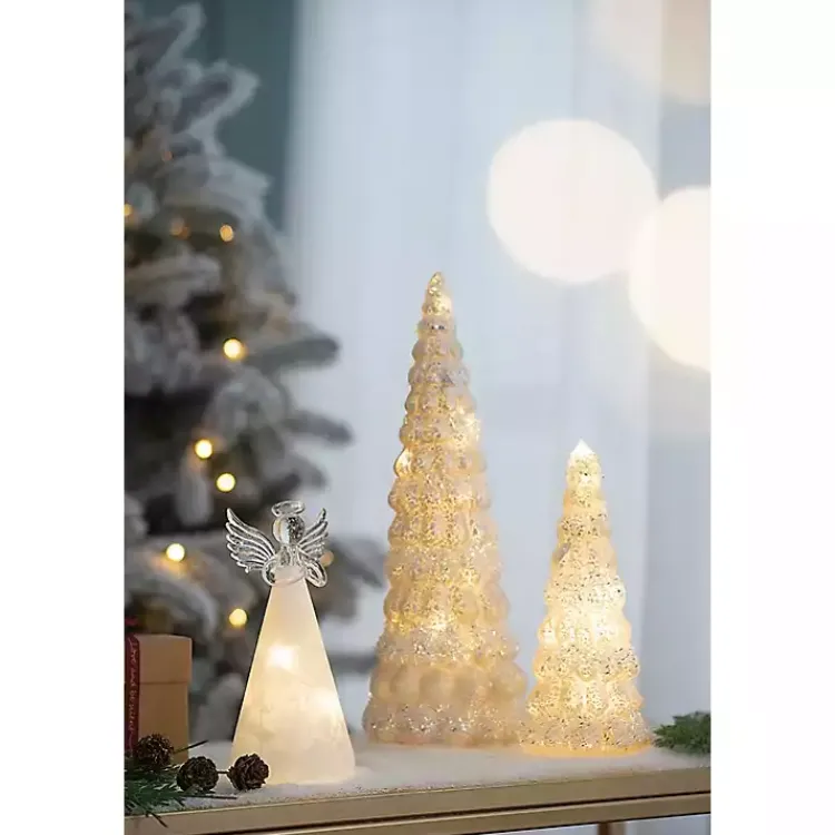 Christmas Decorations>Kirklands Home LED Glass Cone Snowy Trees, Set of 2