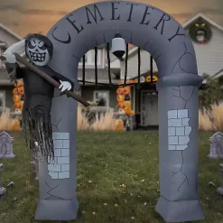 Halloween>Kirklands Home LED Inflatable Cemetery Arch Decoration Gray